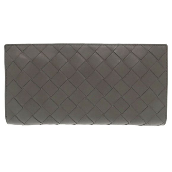 Bottega Veneta Intrecciato Leather Gray Round Long Wallet 0510BOTTEGAVENETA M...